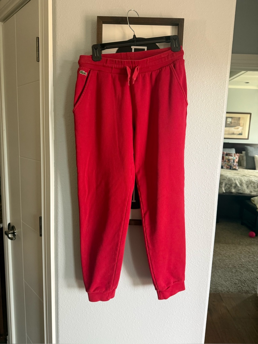 Lacoste Men's Bright Red Fleece Joggers with Embroidered Logo